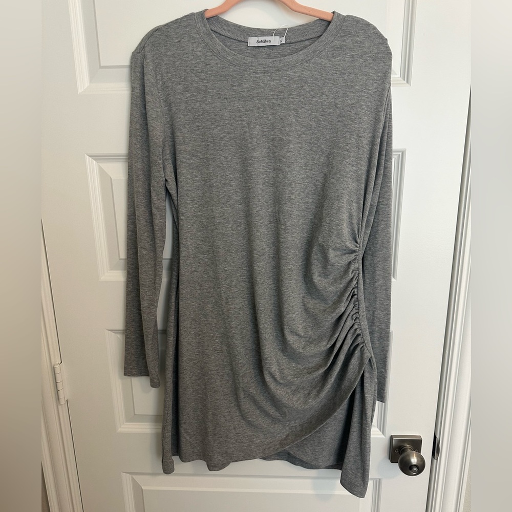 SoMiben Long Sleeve Ruched Faux Wrap T-Shirt Bodycon Dress NWT!!! Size XL